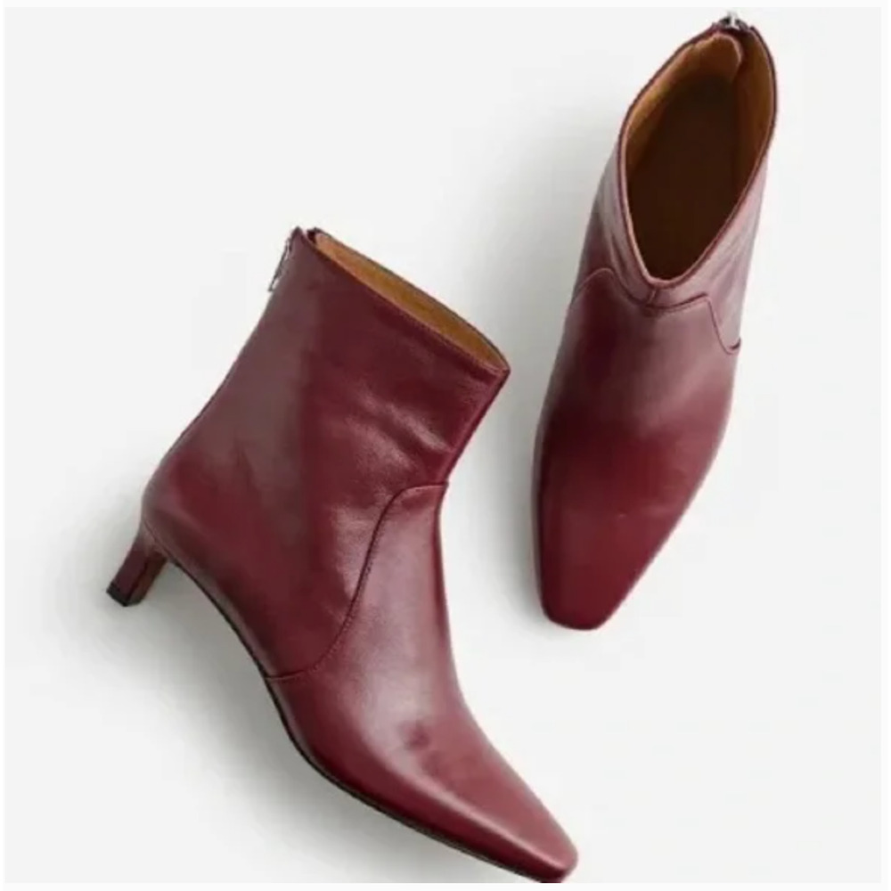 Madewell Dimes Kitten Heel Boots 9 NWT Red Merlot Leather Ankle Booties NN026